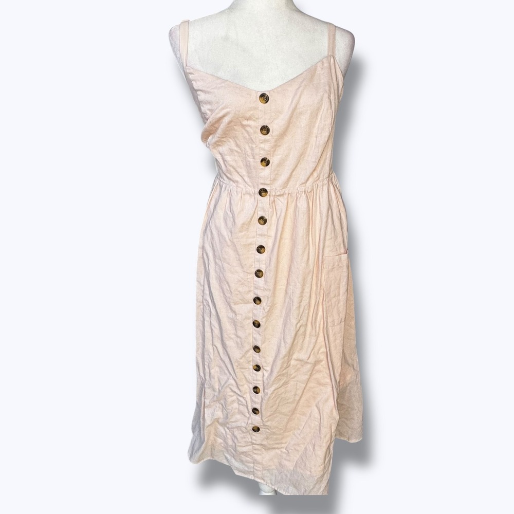 Torrid Linen Midi Dress 2X Pink Button Front Cottagecore Summer Sundress Beach